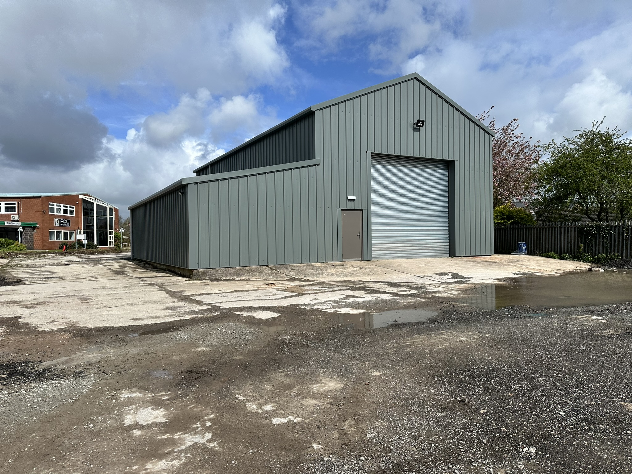 Completed building with cladding