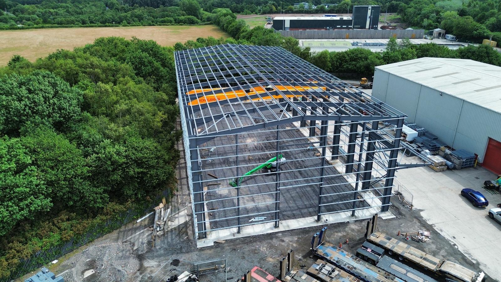 Aerial view of steel frame construction